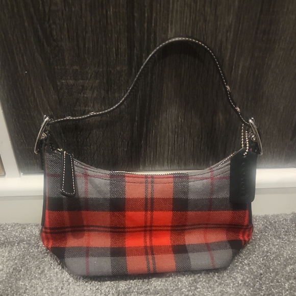 Coach Handbags - Coach Red and Gray Plaid Shoulder Bag
